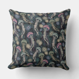 ティール（緑がかった色）とピンクのEtherealクラゲとAnemones クッション