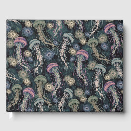 ティール（緑がかった色）とピンクのEtherealクラゲとAnemones ゲストブック