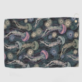 ティール(緑がかった色)とピンクのEtherealクラゲとAnemones ゴルフタオル (横)