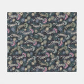 ティール（緑がかった色）とピンクのEtherealクラゲとAnemones フリースブランケット (正面(横))