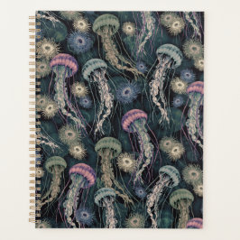 ティール（緑がかった色）とピンクのEtherealクラゲとAnemones プランナー手帳
