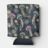 ティール（緑がかった色）とピンクのEtherealクラゲとAnemones 缶クーラー (裏面)