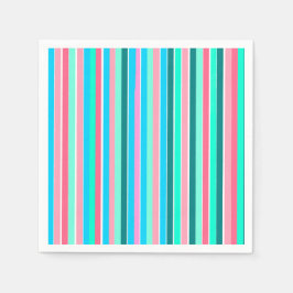 ティール（緑がかった色）とピンクストライプ色 スタンダードカクテルナプキン