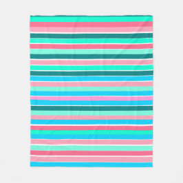 ティール（緑がかった色）とピンクストライプ色 フリースブランケット