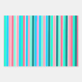 ティール（緑がかった色）とピンクストライプ色 ラッピングペーパーシート (正面3)