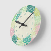 ティール(緑がかった色)とピンクタム ラウンド壁時計 (傾斜)
