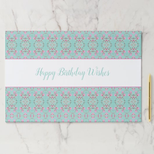 ティール（緑がかった色）とピンクパターン（の模様が）ある25ピース誕生日ランチョンマット ペーパーパッド (インサイチュ)