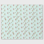 ティール（緑がかった色）とピンクフローラシックバラストライプのギフトラップ ラッピングペーパー (フラット)