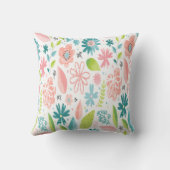 ティール(緑がかった色)とピンクフローラ角枕 クッション (裏面)