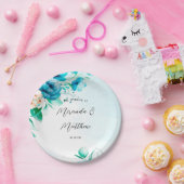 ティール（緑がかった色）とピーチウォーターカラーフローラ結婚ズ ペーパープレート (パーティー)