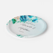 ティール（緑がかった色）とピーチウォーターカラーフローラ結婚ズ ペーパープレート (アングル)