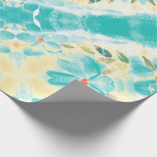 ティール（緑がかった色）とフローラ ラッピングペーパー (角)