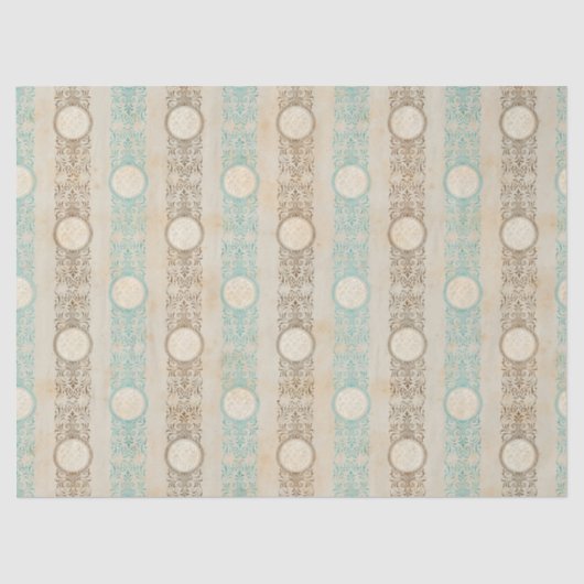 ティール(緑がかった色)とブラウンストライプデコパージュ 薄葉紙 (正面)