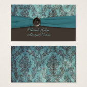 ティール(緑がかった色)とブラウンダマスクウェディングメッセージカード (正面&裏面)