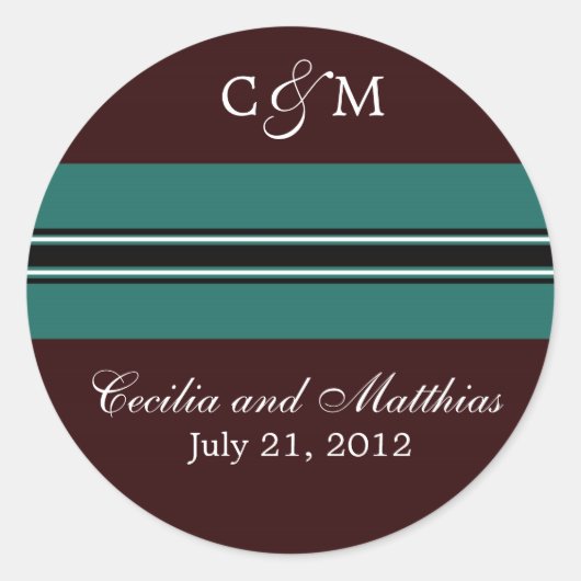 ティール（緑がかった色）とブラウン封筒用シール ラウンドシール (正面)