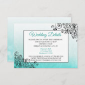 ティール（緑がかった色）とブラックエレガントなウェディング詳細カード エンクロージャーカード (正面/裏面)