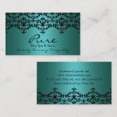 ティール（緑がかった色）とブラックエレガントダマスクの名刺 名刺 (正面/裏面)