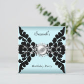 ティール(緑がかった色)とブラックカスタム招待状 招待状 (スタンド正面)