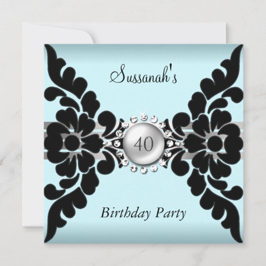 ティール（緑がかった色）とブラックカスタム招待状 招待状 (正面)