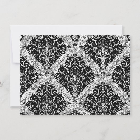 ティール（緑がかった色）とブラックグリッターダマスク写真Sweet 16 招待状 (裏面)