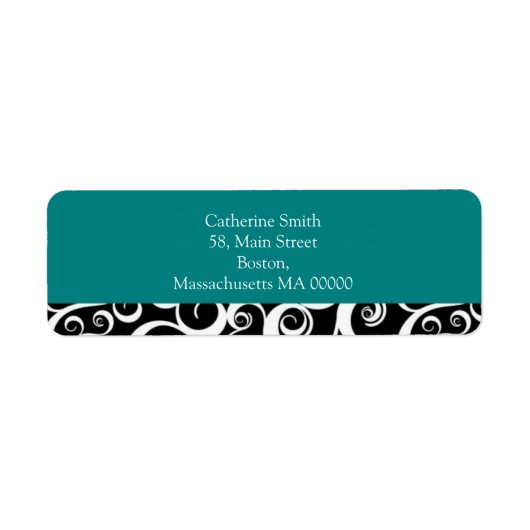 ティール(緑がかった色)とブラックダマスクスワーズ住所 シール (正面)