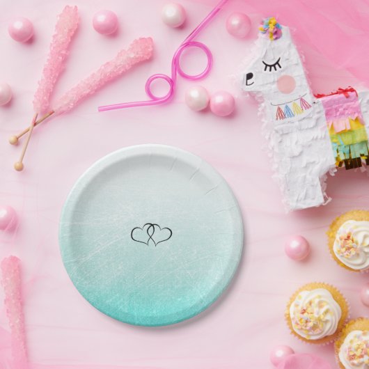 ティール（緑がかった色）とブラックハート結婚の紙プレート ペーパープレート (パーティー)