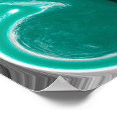 ティール（緑がかった色）とブラックバブルのデジタル流体アートセル ポスター (角)