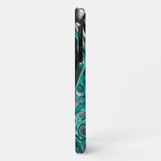 ティール(緑がかった色)とブラックバブルのデジタル流体アートセル Case-Mate iPhoneケース (裏面/左)