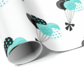 ティール（緑がかった色）とブラックバルーンお祝い ラッピングペーパー (ロールコーナー)