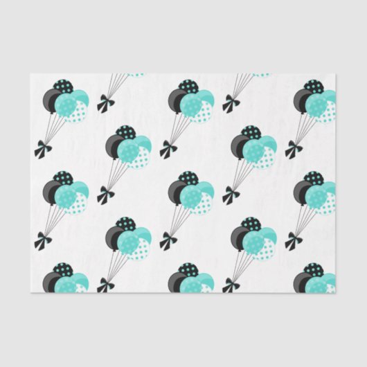 ティール（緑がかった色）とブラックバルーンお祝い 薄葉紙 (正面)