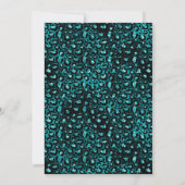 ティール（緑がかった色）とブラックヒョウのスポットグリッターフレーム誕生日 招待状 (裏面)