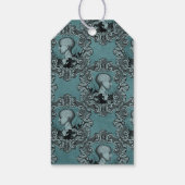 ティール（緑がかった色）とブラックファンシーゴシビクトリアンックスカル ギフトタグ (裏面)