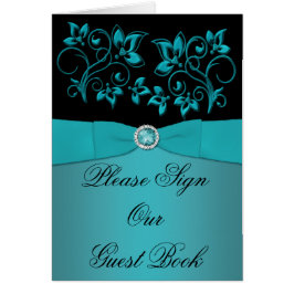 ティール(緑がかった色)とブラックフローラテーブルカード