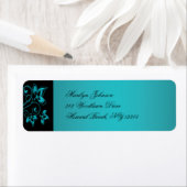 ティール(緑がかった色)とブラックフローラ差出人住所ラベル ラベル (インサイチュ)