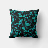 ティール（緑がかった色）とブラックモダンフローラの花模様 クッション (裏面)