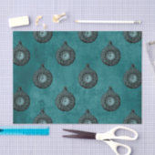 ティール（緑がかった色）とブラックヴィンテージウォッチパターン 薄葉紙 (クラフト)