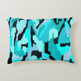 ティール（緑がかった色）とブラック抽象芸術プリント アクセントクッション