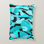 ティール(緑がかった色)とブラック抽象芸術プリント アクセントクッション (裏面(縦))