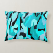 ティール(緑がかった色)とブラック抽象芸術プリント アクセントクッション (裏面)