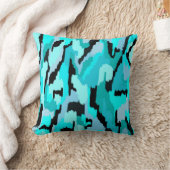 ティール(緑がかった色)とブラック抽象芸術プリント クッション (ブランケット)