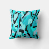 ティール(緑がかった色)とブラック抽象芸術プリント クッション (裏面)