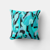 ティール(緑がかった色)とブラック抽象芸術プリント クッション (正面)
