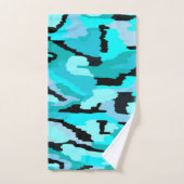 ティール(緑がかった色)とブラック抽象芸術プリント バスタオルセット (ハンドタオル)