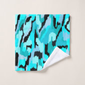 ティール(緑がかった色)とブラック抽象芸術プリント バスタオルセット (ウォッシュタオル)