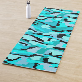 ティール（緑がかった色）とブラック抽象芸術プリント ヨガマット