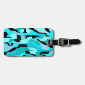 ティール（緑がかった色）とブラック抽象芸術プリント ラゲッジタグ (正面横)