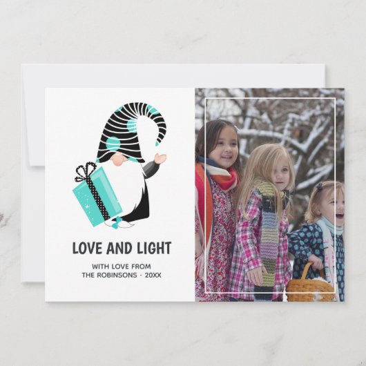 ティール(緑がかった色)とブラック格言ハッピーホリデーズグリーティングフォト シーズンカード (正面)