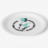 ティール（緑がかった色）とブラック格言祝の新年 ペーパープレート (アングル)