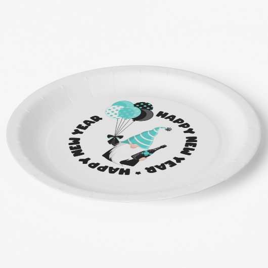 ティール（緑がかった色）とブラック格言祝の新年 ペーパープレート (アングル)