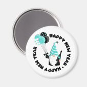 ティール（緑がかった色）とブラック格言祝の新年 マグネット (正面/裏面)